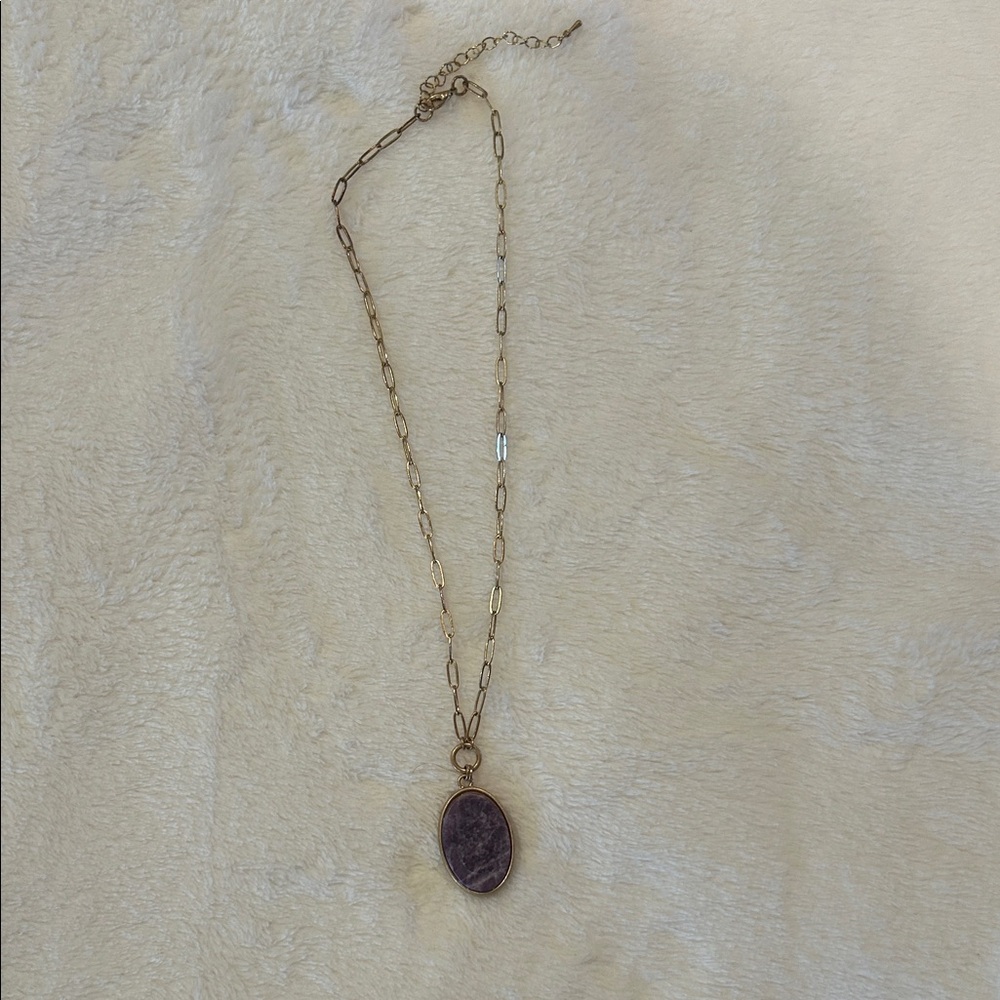 Gold Chain Necklace with Purple Pendant